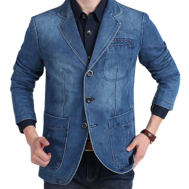 Silas - Herenblazer in denim katoen